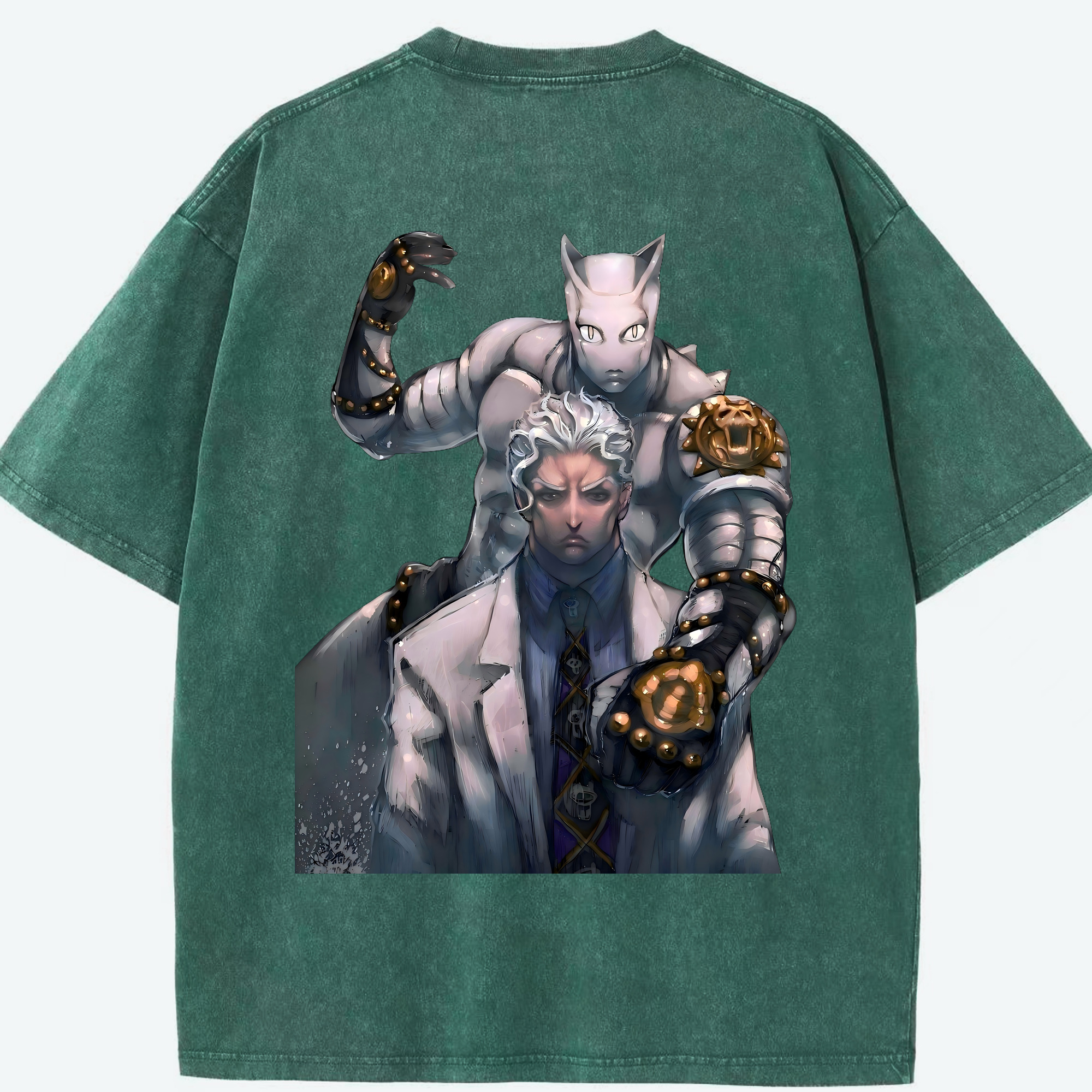 （画像用） ジョジョの奇妙な冒険 きら よしかげ JoJo's Bizarre Adventure Kira Yoshikage 綿100% ヴィンテージ風 半袖Tシャツ（背面プリント）